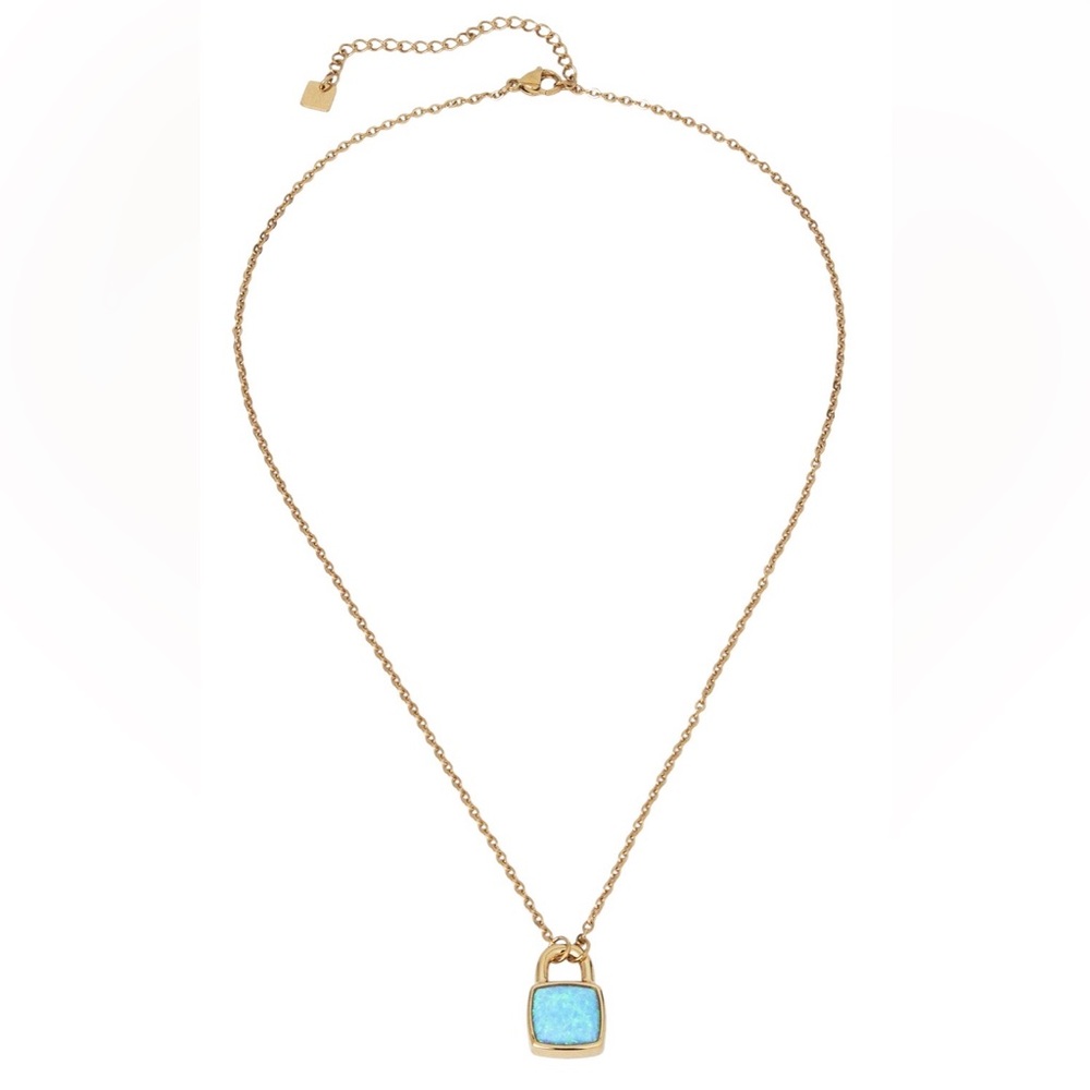 Taylor Swift The Life of A Showgirl Opalite Lock Necklace /Pouch 18K Gold Plated - Picture 3 of 7